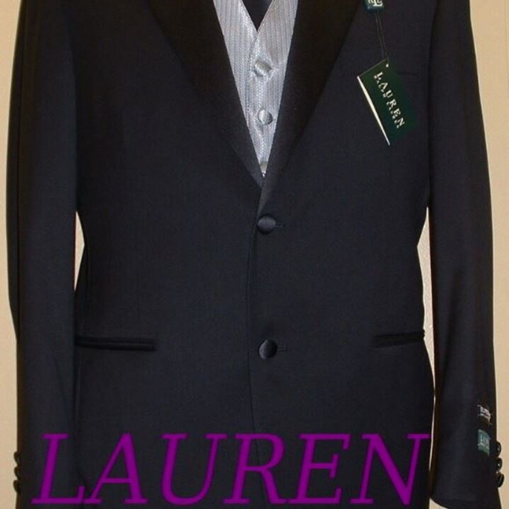 New RALPH LAUREN Black Wool 2 Button Tuxedo & FREE